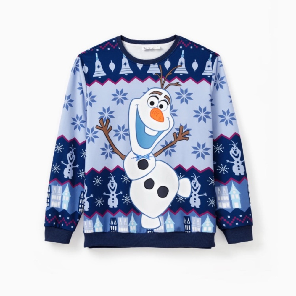 Men Disney Frozen Christmas Elsa Anna Olaf Snowflake Pattern Long-sleeve Top